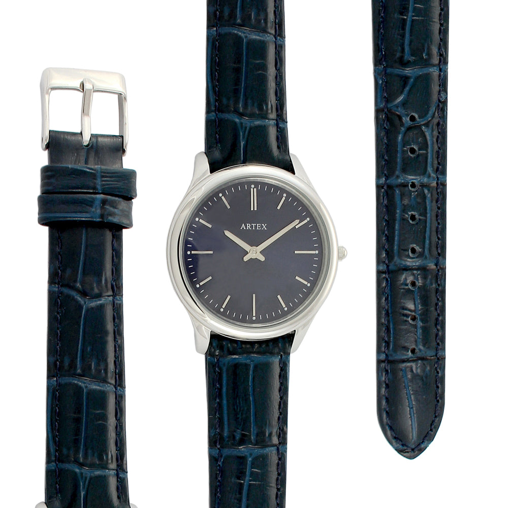 ARTEX 5605真皮手錶-寶藍/銀33mm