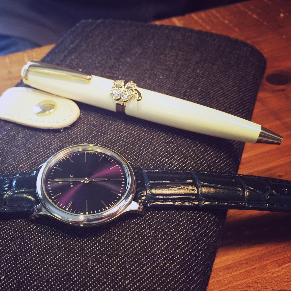 ARTEX 5605真皮手錶-寶藍/銀33mm