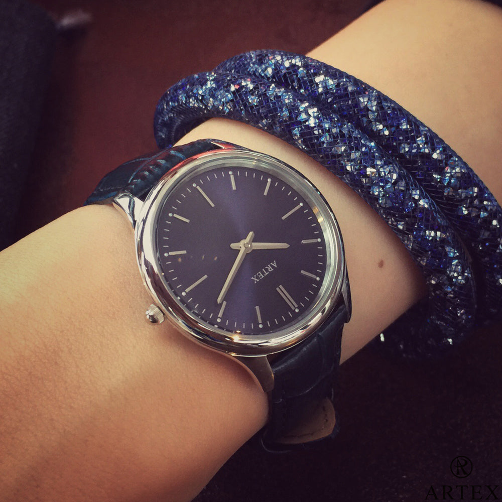 ARTEX 5605真皮手錶-寶藍/銀33mm