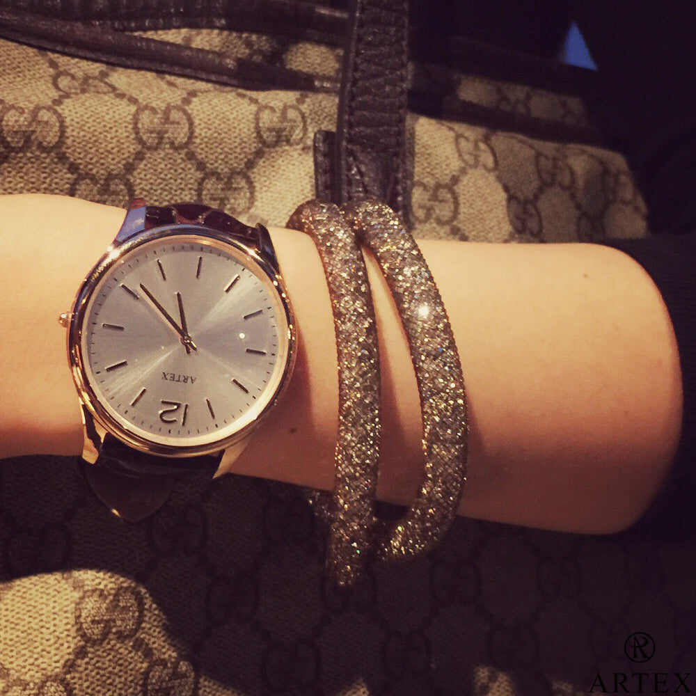 ARTEX 5605真皮手錶-褐/玫瑰金43mm